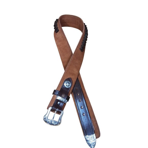 Kirkpatrick Marshal Cross Draw Ammo Leather Belt 357 CAL USA Size 36 Silver Tone - Picture 1 of 16